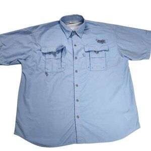 Columbia Mens PFG Short Sleeve Button-Up Fishing Shirt Size Large Light Blue